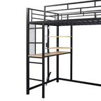 Lit mezzanine en métal double/double avec bureau, étagères, prise de courant, lumière LED et armoire, noir/blanc - ModernLuxe