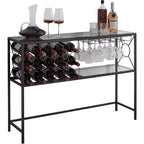 Kings Brand Furniture - Console/Table de canapé avec casier à vin, meuble bar à vin avec étagère à vin et porte-verres, bronze/verre