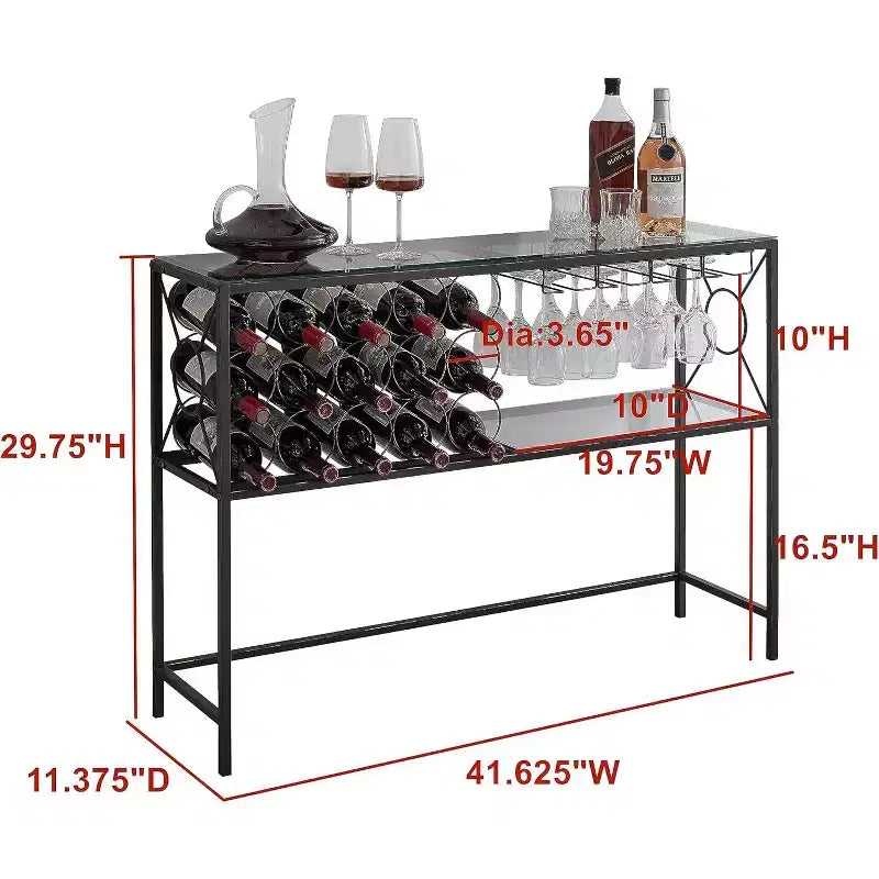Kings Brand Furniture - Console/Table de canapé avec casier à vin, meuble bar à vin avec étagère à vin et porte-verres, bronze/verre