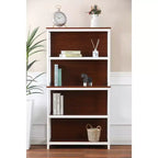 LuxenHome Étagère à 4 niveaux 151,1 cm H x 79,7 cm l, en bois manufacturé couleur cerisier et blanc, marron