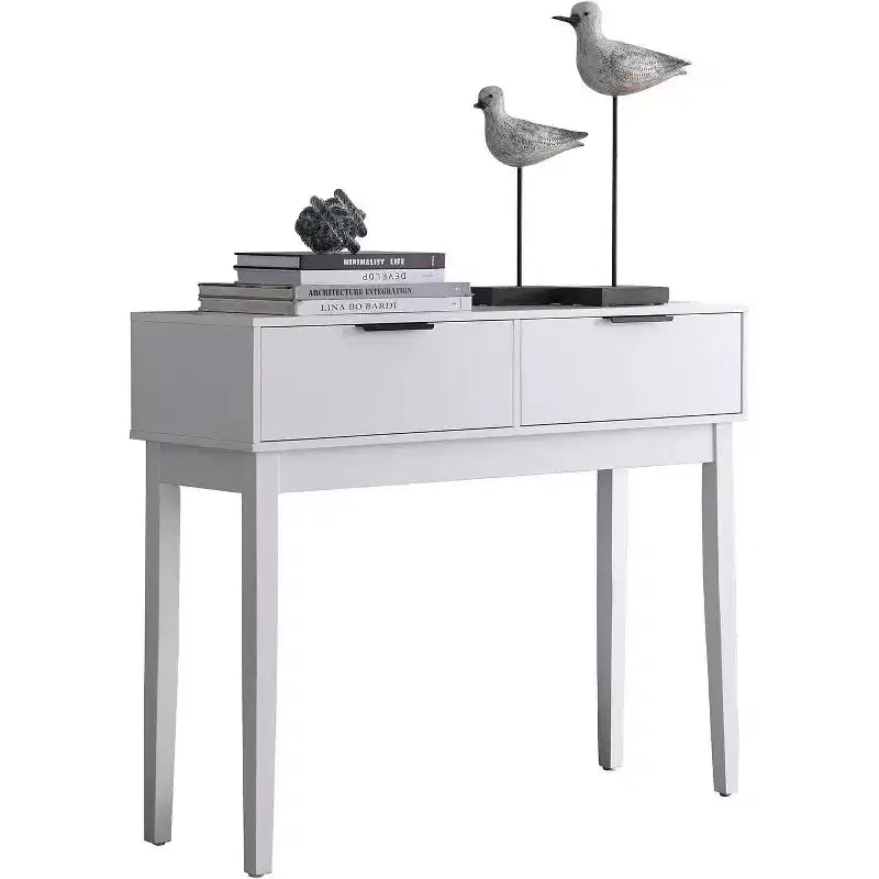 Kings Brand Furniture - Console Table en Bois Blanc Atmore avec 2 Tiroirs de Rangement pour Entrée, Couloir, Salon, Derrière le Canapé