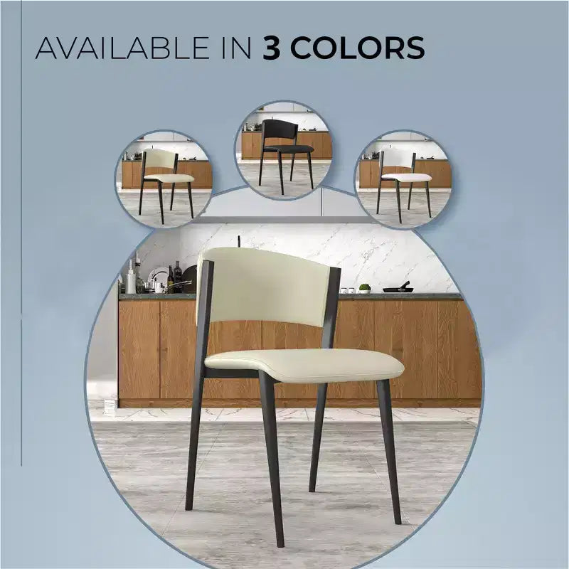 Chaise de salle à manger LeisureMod Aspen Series en cuir avec cadre et pieds en fer noir, pour cuisine moderne, salle à manger, ou café