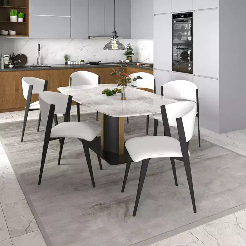 Chaise de salle à manger LeisureMod Aspen Series en cuir avec cadre et pieds en fer noir, pour cuisine moderne, salle à manger, ou café