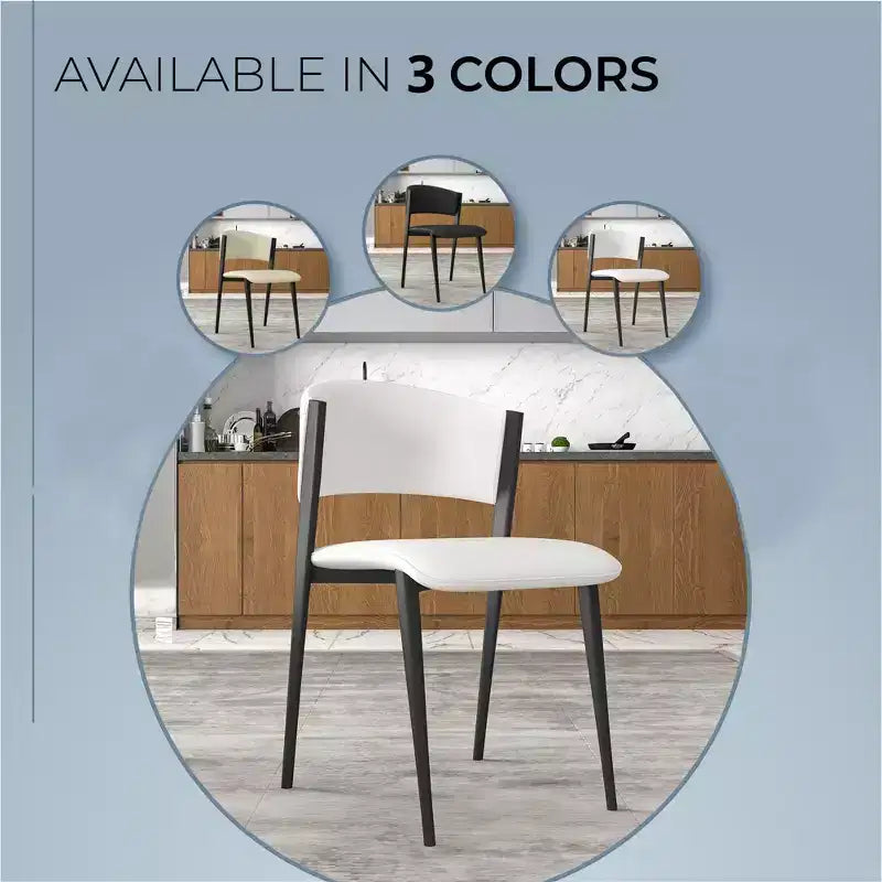 Chaise de salle à manger LeisureMod Aspen Series en cuir avec cadre et pieds en fer noir, pour cuisine moderne, salle à manger, ou café