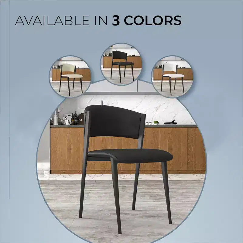 Chaise de salle à manger LeisureMod Aspen Series en cuir avec cadre et pieds en fer noir, pour cuisine moderne, salle à manger, ou café