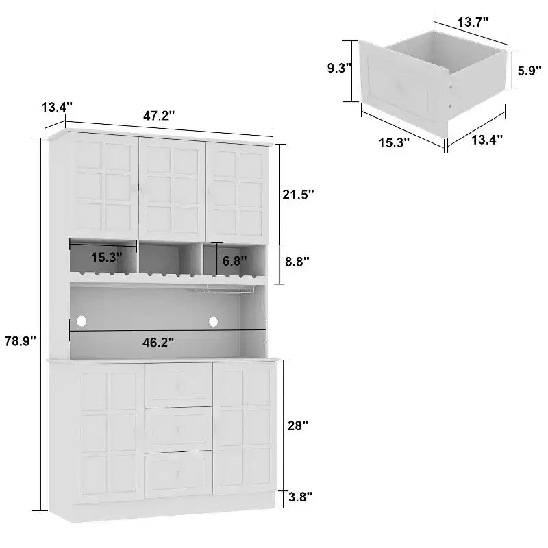 Meuble de cuisine en bois Hitow avec 3 tiroirs, 13 étagères et supports pour tasses et bouteilles