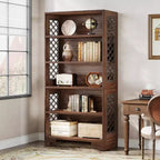 Lantine Bibliothèque à 6 niveaux, étagère vintage de 180 cm de haut, support de rangement autoportant à 5 étagères pour bureau à domicile, salon, chambre à coucher