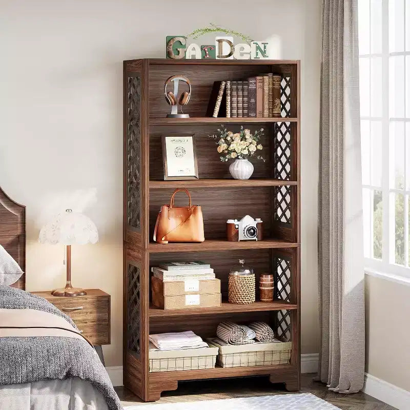 Lantine Bibliothèque à 6 niveaux, étagère vintage de 180 cm de haut, support de rangement autoportant à 5 étagères pour bureau à domicile, salon, chambre à coucher