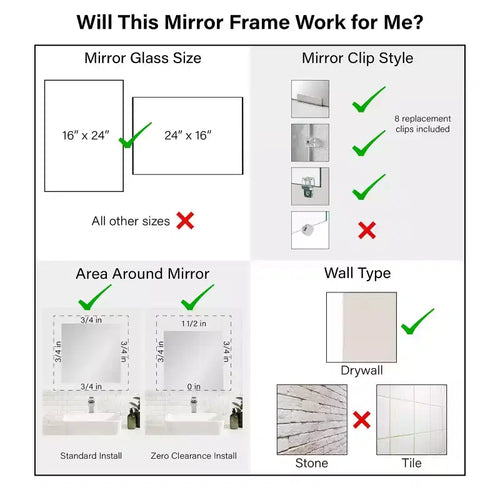 Kit de cadre de miroir de salle de bain Amanti Art Mirror Makeover - Cadre autocollant entièrement assemblé - Miroir NON inclus - Bordure étroite blanc armoire