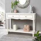 Console de table LuxenHome en bois blanc avec 2 tiroirs et étagère, meuble de rangement pour entrée