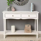 Console de table LuxenHome en bois blanc avec 2 tiroirs et étagère, meuble de rangement pour entrée
