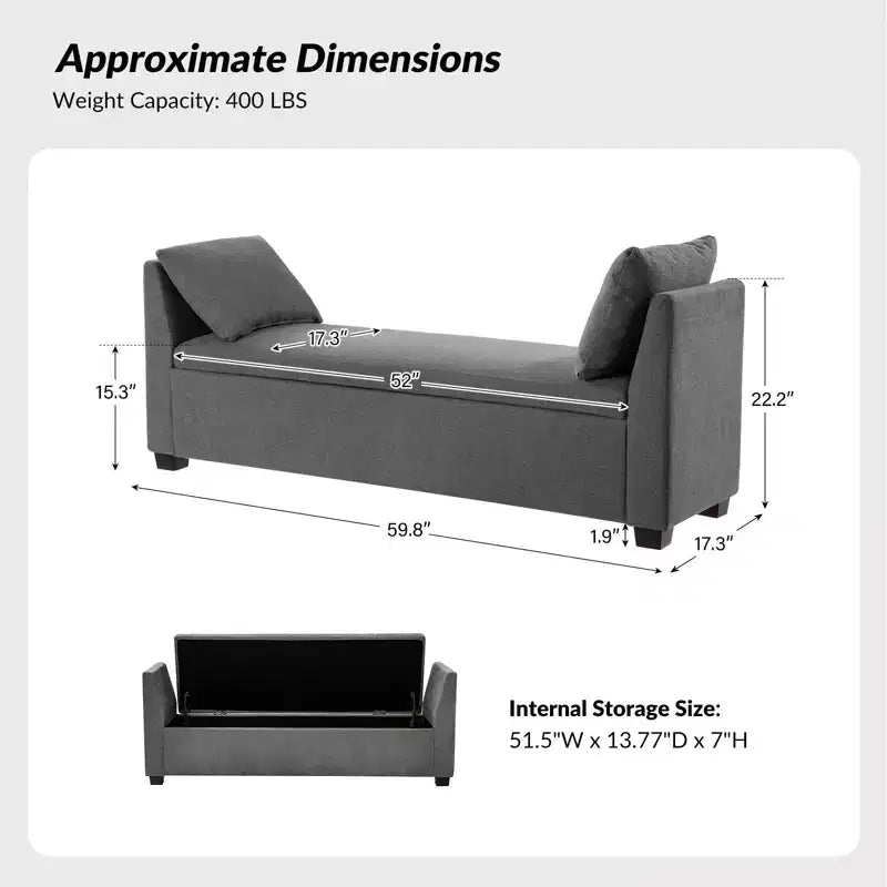 Banc de rangement Amelia avec pieds robustes en plastique|ART OF LIVING DESIGNS