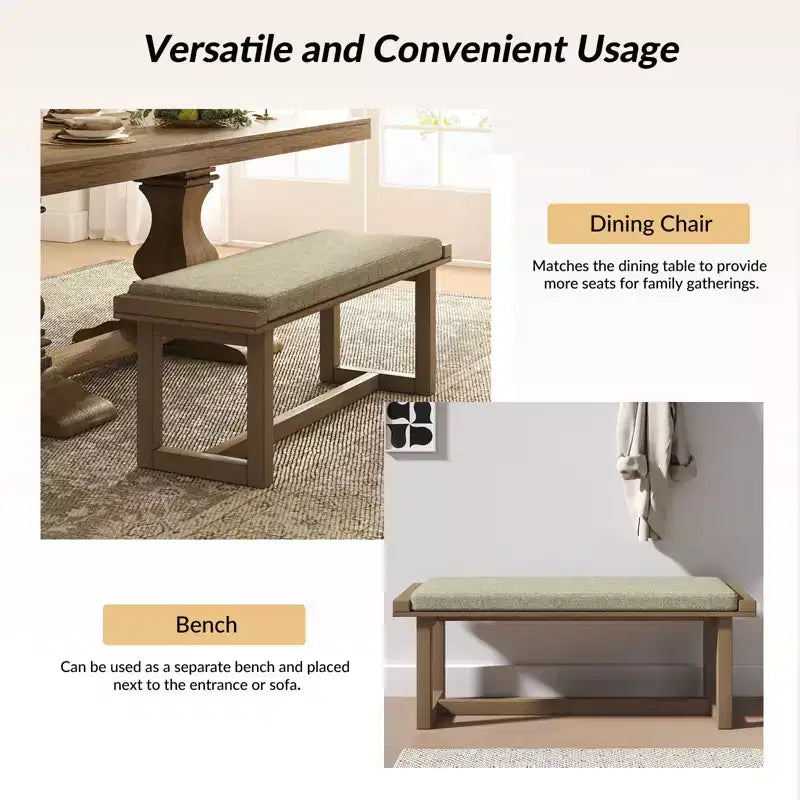 Banc de salle à manger Emilia avec cadre en bois massif | ART OF LIVING DESIGNS-NATUREL