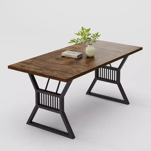 Table à manger de 180 cm pour 6 à 8 personnes, table de cuisine avec pieds en métal robuste, table de salle à manger de style ferme pour cuisine, salon