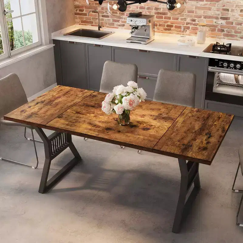 Table à manger de 180 cm pour 6 à 8 personnes, table de cuisine avec pieds en métal robuste, table de salle à manger de style ferme pour cuisine, salon
