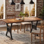 Table à manger de 180 cm pour 6 à 8 personnes, table de cuisine avec pieds en métal robuste, table de salle à manger de style ferme pour cuisine, salon