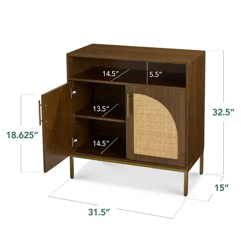 Meuble de rangement en rotin arqué à 2 portes Best Choice Products, buffet, avec découpe pour cordon, étagère de rangement réglable