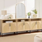 Meuble de rangement en rotin arqué à 2 portes Best Choice Products, buffet, avec découpe pour cordon, étagère de rangement réglable