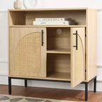 Meuble de rangement en rotin arqué à 2 portes Best Choice Products, buffet, avec découpe pour cordon, étagère de rangement réglable