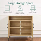 Meuble de rangement en rotin arqué à 2 portes Best Choice Products, buffet, avec découpe pour cordon, étagère de rangement réglable
