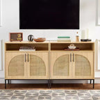 Meuble de rangement en rotin arqué à 2 portes Best Choice Products, buffet, avec découpe pour cordon, étagère de rangement réglable