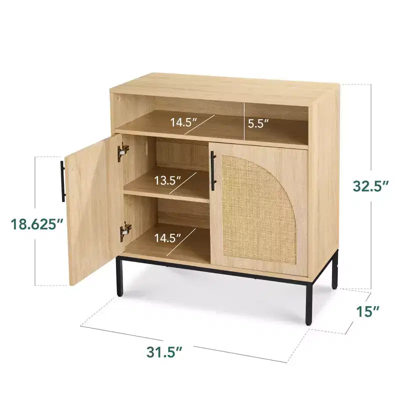 Meuble de rangement en rotin arqué à 2 portes Best Choice Products, buffet, avec découpe pour cordon, étagère de rangement réglable
