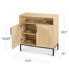Meuble de rangement en rotin arqué à 2 portes Best Choice Products, buffet, avec découpe pour cordon, étagère de rangement réglable