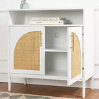 Meuble de rangement en rotin arqué à 2 portes Best Choice Products, buffet, avec découpe pour cordon, étagère de rangement réglable