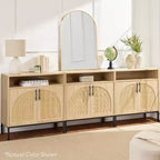 Meuble de rangement en rotin arqué à 2 portes Best Choice Products, buffet, avec découpe pour cordon, étagère de rangement réglable