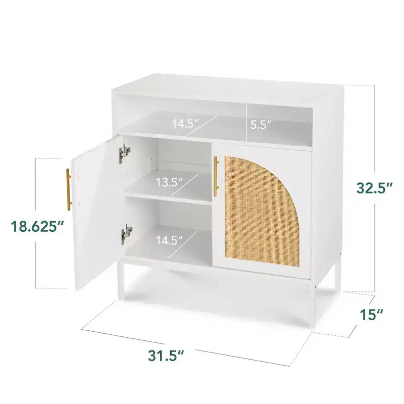 Meuble de rangement en rotin arqué à 2 portes Best Choice Products, buffet, avec découpe pour cordon, étagère de rangement réglable