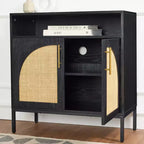 Meuble de rangement en rotin arqué à 2 portes Best Choice Products, buffet, avec découpe pour cordon, étagère de rangement réglable