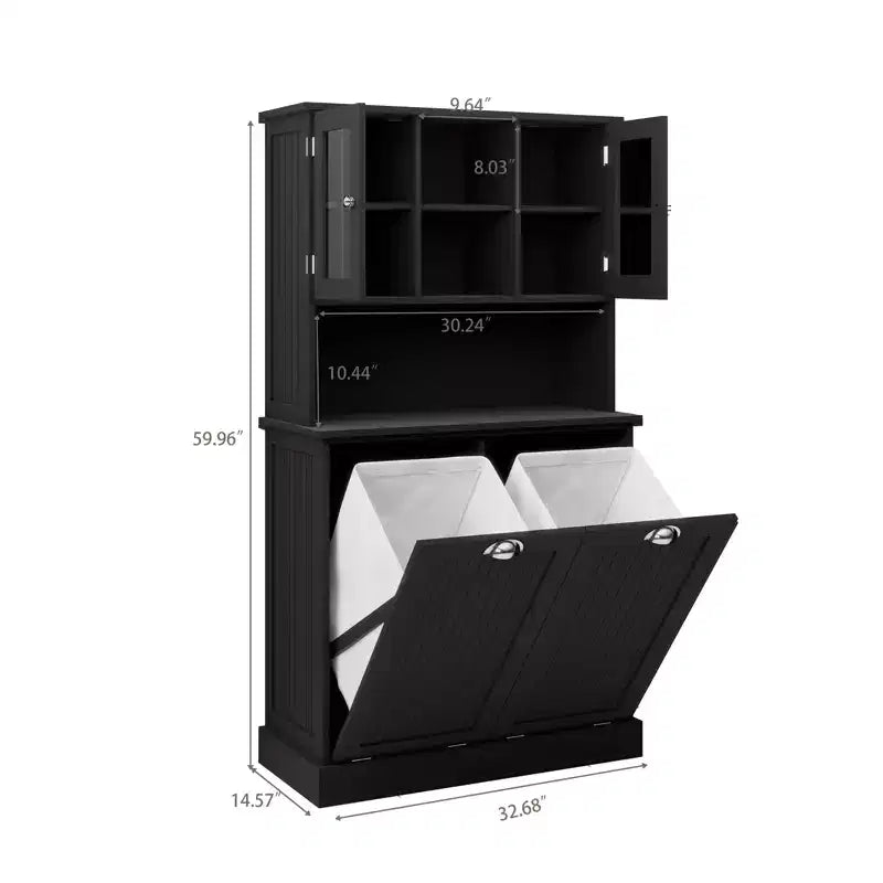 Meuble de salle de bain avec panier à linge, Meuble de rangement avec bac à linge inclinable, Meuble de rangement autoportant pour la cuisine, la salle de bain et le salon
