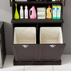 Meuble de salle de bain avec panier à linge, Meuble de rangement avec bac à linge inclinable, Meuble de rangement autoportant pour la cuisine, la salle de bain et le salon