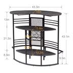 Table de bar industrielle ovale VECELO, table haute à 3 niveaux avec casier à vin et porte-verres, meuble de bar d'angle avec repose-pieds Marron/Gris/Chêne