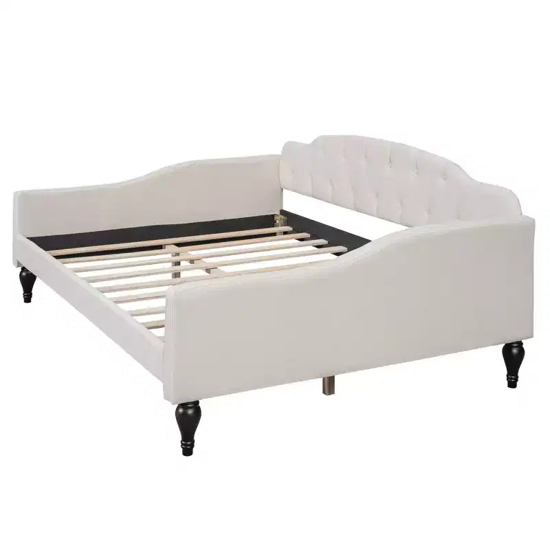 Lit de repos capitonné pleine taille, cadre de canapé-lit capitonné avec/sans tiroirs/lit gigogne double, beige - ModernLuxe