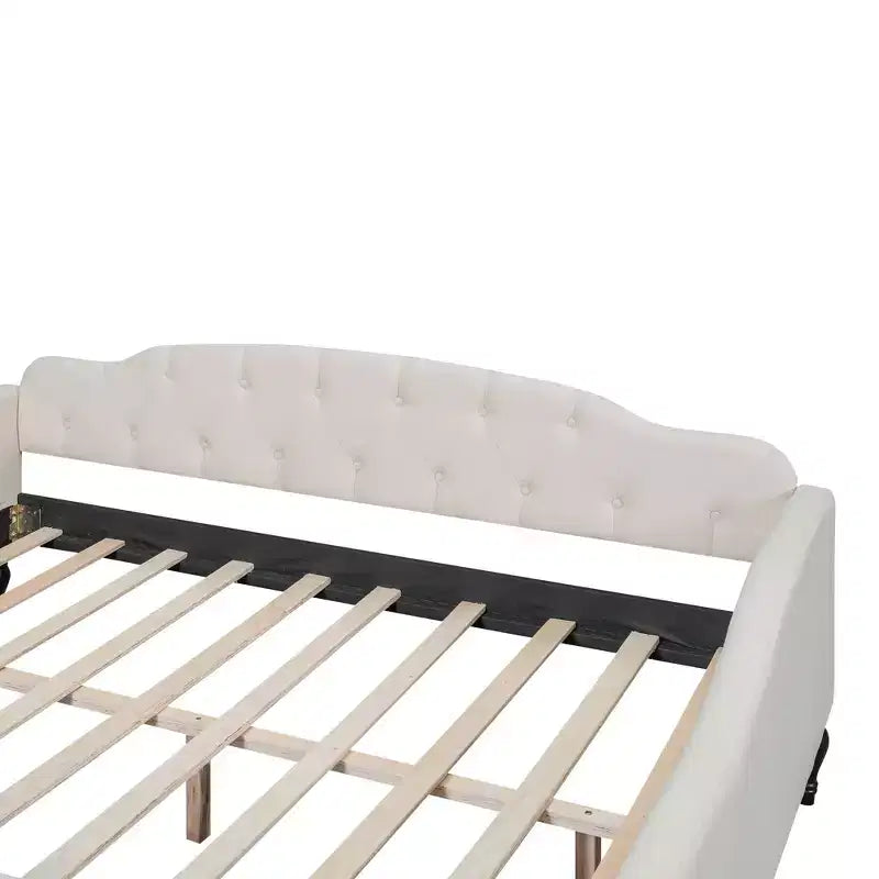 Lit de repos capitonné pleine taille, cadre de canapé-lit capitonné avec/sans tiroirs/lit gigogne double, beige - ModernLuxe