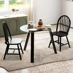 Ensemble de salle à manger 3 pièces Costway pour 2, table ronde avec 2 chaises, cadre en bois d'hévéa massif, moderne Noir/Beige