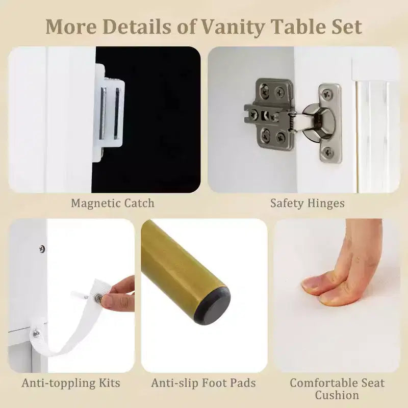 Costway Coiffeuse avec Miroir et Lumières 3 Modes d'Éclairage et Luminosité Réglable