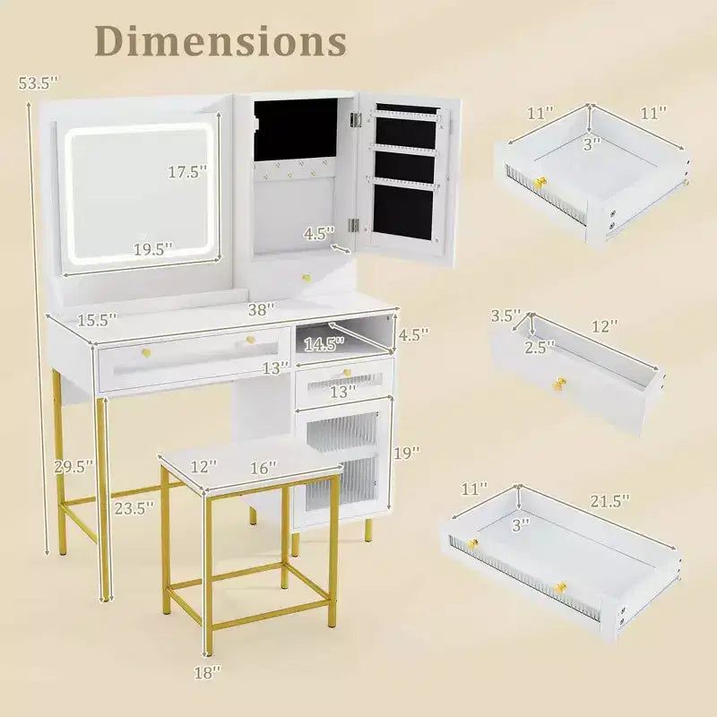 Costway Coiffeuse avec Miroir et Lumières 3 Modes d'Éclairage et Luminosité Réglable