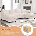 Canapé modulable en velours côtelé HYLEORY avec double ottoman mobile, canapé rembourré confortable en forme de U avec coussin de siège à double couche pour salon