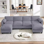 Canapé modulable en velours côtelé HYLEORY avec double ottoman mobile, canapé rembourré confortable en forme de U avec coussin de siège à double couche pour salon