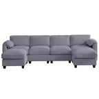 Canapé modulable en velours côtelé HYLEORY avec double ottoman mobile, canapé rembourré confortable en forme de U avec coussin de siège à double couche pour salon
