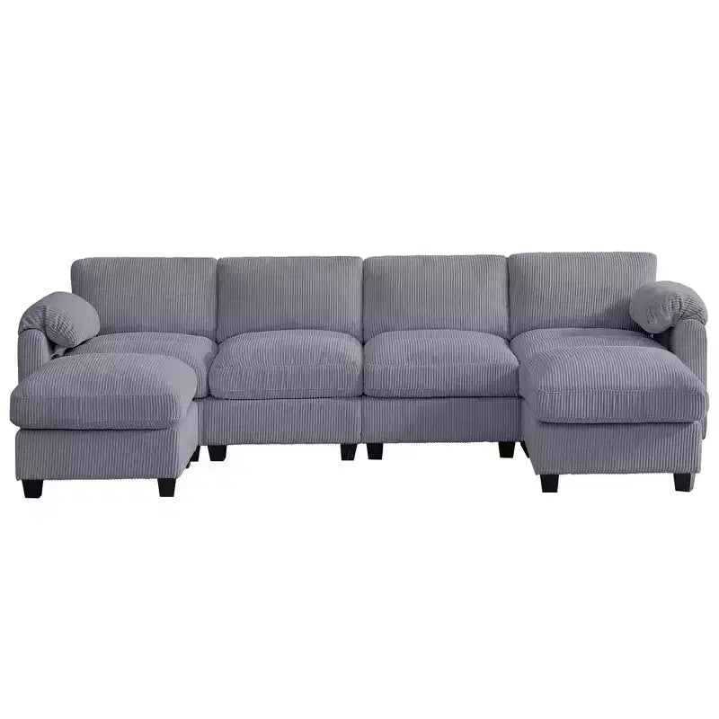 Canapé modulable en velours côtelé HYLEORY avec double ottoman mobile, canapé rembourré confortable en forme de U avec coussin de siège à double couche pour salon
