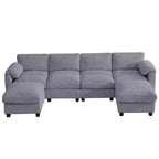Canapé modulable en velours côtelé HYLEORY avec double ottoman mobile, canapé rembourré confortable en forme de U avec coussin de siège à double couche pour salon