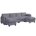Canapé modulable en velours côtelé HYLEORY avec double ottoman mobile, canapé rembourré confortable en forme de U avec coussin de siège à double couche pour salon