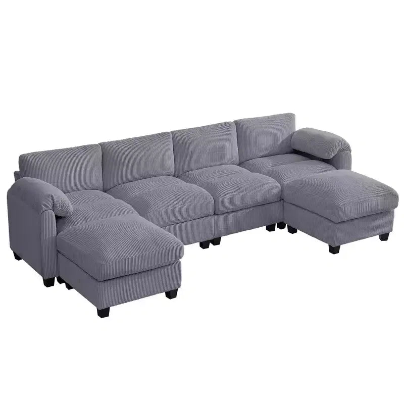 Canapé modulable en velours côtelé HYLEORY avec double ottoman mobile, canapé rembourré confortable en forme de U avec coussin de siège à double couche pour salon
