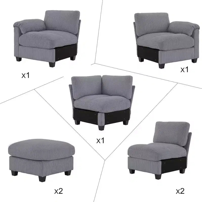Canapé modulable en velours côtelé HYLEORY avec double ottoman mobile, canapé rembourré confortable en forme de U avec coussin de siège à double couche pour salon