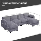 Canapé modulable en velours côtelé HYLEORY avec double ottoman mobile, canapé rembourré confortable en forme de U avec coussin de siège à double couche pour salon