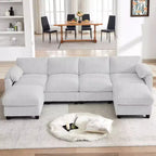 Canapé modulable en velours côtelé HYLEORY avec double ottoman mobile, canapé rembourré confortable en forme de U avec coussin de siège à double couche pour salon
