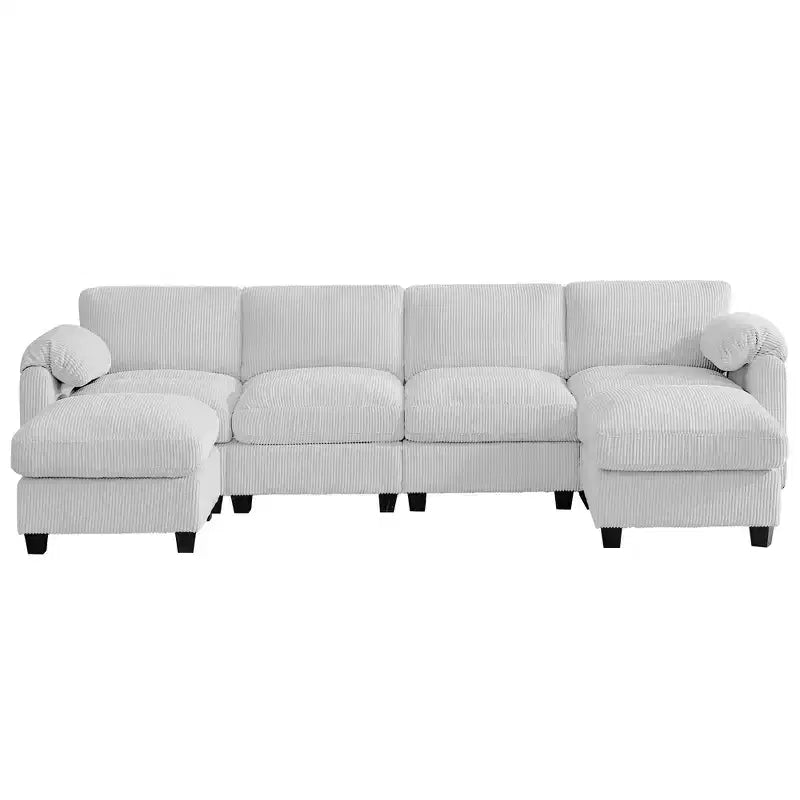 Canapé modulable en velours côtelé HYLEORY avec double ottoman mobile, canapé rembourré confortable en forme de U avec coussin de siège à double couche pour salon
